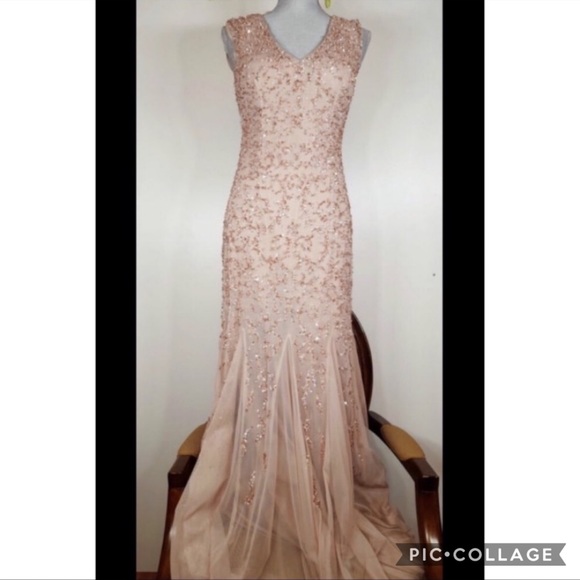 Aidan Mattox beaded cap sleeves V-Neck mermaid Long Dress - Picture 9 of 12